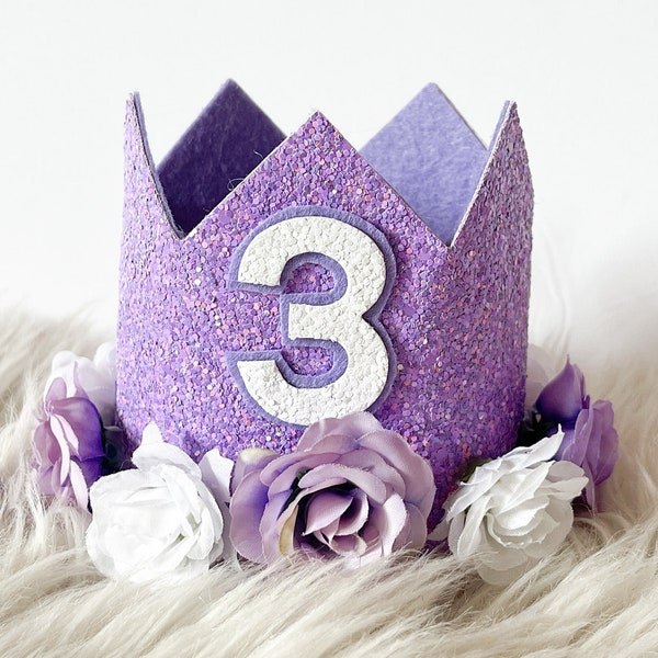 Third Birthday Crown, 3rd Birthday Crown, 3rd Birthday Hat, First Birthday Girl Outfit, 1st Birthday Girl, Purple and White Lavender