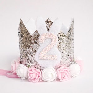 Corona di compleanno, vestito per il primo compleanno della bambina, corona per il primo compleanno, vestito per il primo compleanno della bambina, corona per il primo compleanno, argento + rosa, cappello da coniglio