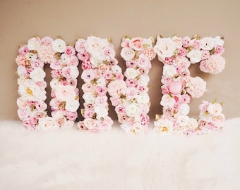 Floral Letters, 1st Birthday Party Decor, First Birthday, Pink and Gold Birthday, Flower ONE Letters, Floral Decorations, Flower Letters