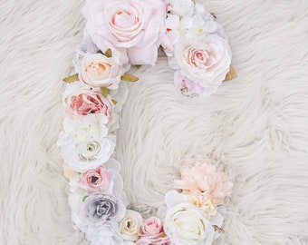 Floral Nursery Letter, Flower Letter, Flower Nursery Decor, Nursery Name Letters, Blush Pink Nursery Decor, Grey Nursery Decor