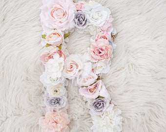 Flower Letters, Floral Letters, Nursery Name Sign, Baby Girl Nursery Room, Toddler Bedroom, Bridal Shower Decor, Blush Pink White Ivory Gray