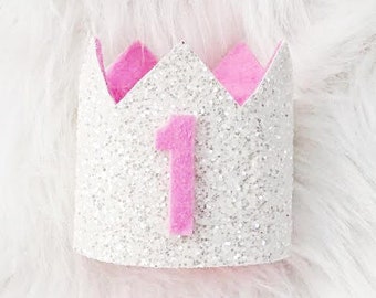 Birthday Girl Crown, 1st Birthday Crown, Baby First Birthday Crown, 1st Girl Birthday Crown, Dog Birthday Crown, White Pink Birthday, Girl 1