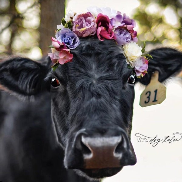 Large Animal Flower Crown, Cow Flower Crown Halo, Bridal Hair Piece, Flower Photo Prop, Horse Flower Crown, Large Pet, Farm Animal