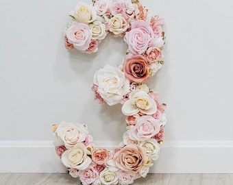 Floral Number 16" 20" 24", Large Flower Number, Floral Initial, Custom Floral Letter Nursery, Shabby Chic Decor, Floral Monogram, Dusty Rose