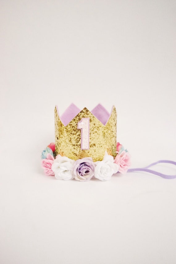 UK/_ 1ST BIRTHDAY GLITTER CROWN GAUZE FLOWER HEADBAND BABAY GIRLS PHOTO PROP FADD