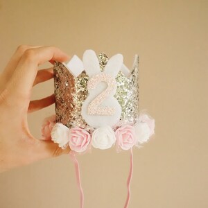 Birthday Crown, First Birthday Outfit Girl, First Birthday Crown, First Birthday Girl Outfit, 1st Birthday Crown, Silver Pink, Bunny Hat image 5