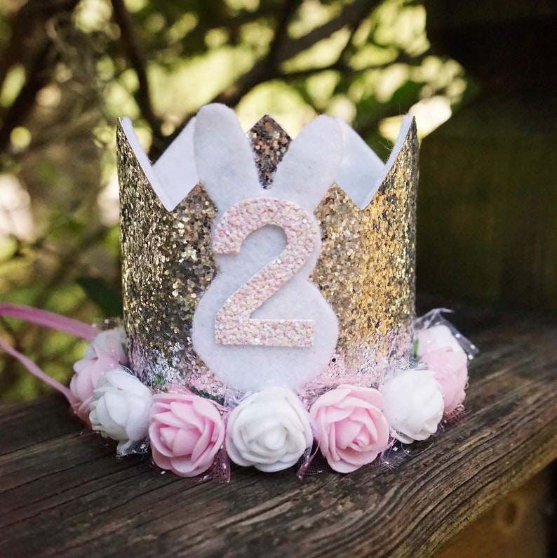 Birthday Crown, First Birthday Outfit Girl, First Birthday Crown, First Birthday Girl Outfit, 1st Birthday Crown, Silver Pink, Bunny Hat image 4