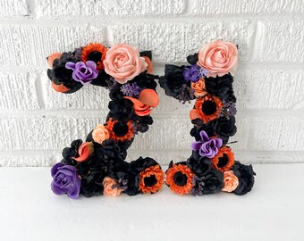 Birthday Table Decor Numbers, Flower Letters, Floral Numbers, Black Orange Purple, Halloween Birthday Party