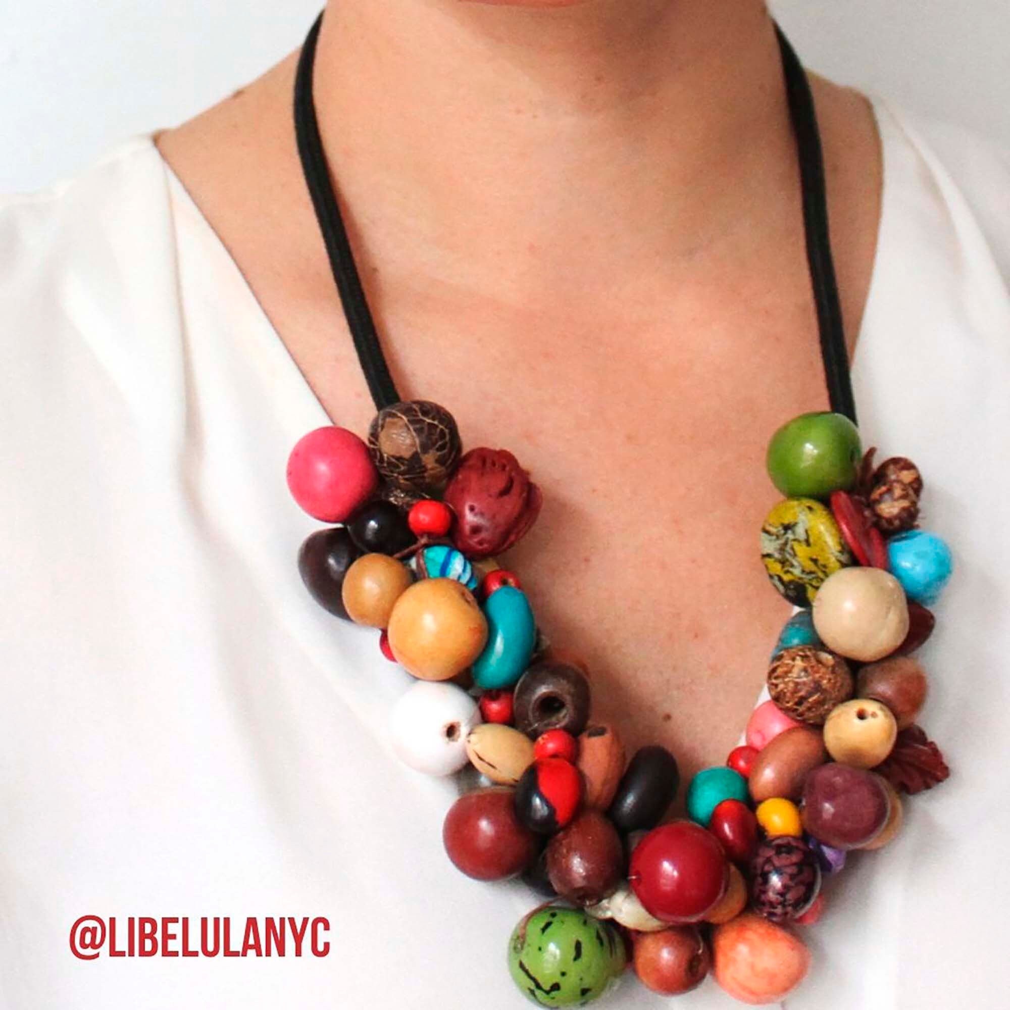 Black and Red Double Strand Chunky Tagua Necklace Set 