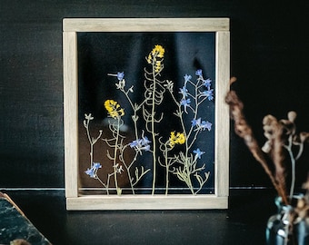 Large Wall decor 10.5x12.5" - Real Pressed Flowers Frame - Herbarium - Floating frame botanical - Framed wall art - Pressed flower art