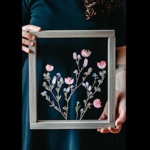 Large Pressed Flower Frame 10.5x12.5&quot; - Framed Botanicals - Real Pressed Flowers - Herbarium - Framed flower art - Framed wall art