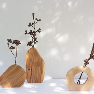 Geometric vase set - Oak wood vase set - Dried flower vase - Wall vase - Modern Bud Vase - Minimalist vase - Hanging vase - Wavy vase