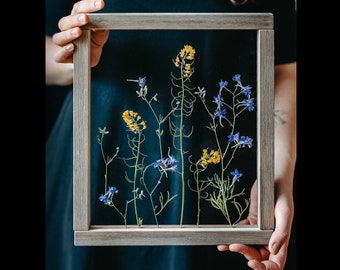 Pressed Flower Frame 10.5x12.5" - Framed wall art - Pressed flower art - Framed wall decor - Flowers wall art framed - Decor over bed