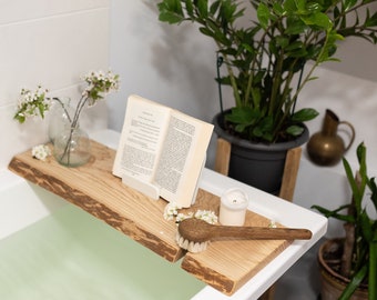 Bath caddy live edge - Oak Bath tray book holder - Bath tray for tub - Wooden bath rack  Bath tube tray  Caddy for bathtub  Bath caddy wood