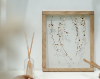 April moments - Large Wall decor 10.5x12.5" - Real Pressed Flower Frame - Pressed flower art - Floating frame botanical - Framed wall art