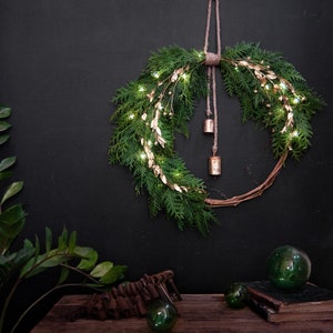 Christmas wreath with lights Real Cedar wreath Christmas Front door wreath Wall decor Holiday Season Decor Rustic Christmas image 2