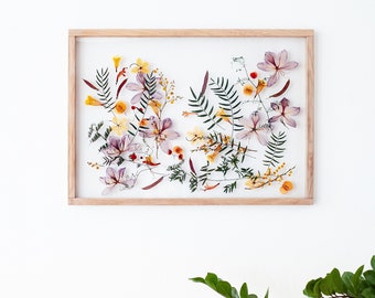 Extra Large Real Pressed flower art - Wall decor 20x28" - Herbarium - Pressed Flowers - Floating frame - Home decor - Pressed Flower Frame