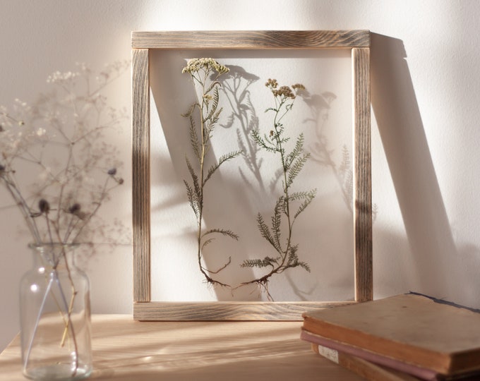 Large Pressed flower frame - Botanicals framed art - Wall decor - Floating frame - Botanical Art - wedding couple gift - Pressed flower art