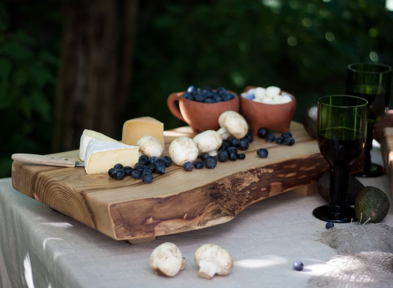 Footed Cheese Board-Extra thick Serving Board-Live Edge-Rustic Cutting Board-Solid Wood Cutting Board-cutting board with feet-Wedding gift image 3