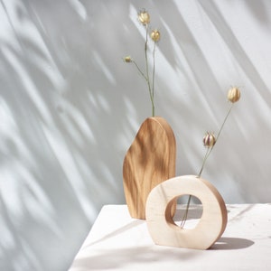Wall Vase Set - Geometric vase - Oak wood vase set - Dry flower vase - Modern Bud Vase - Minimalist vase - Hanging vase - Wavy vase image 7