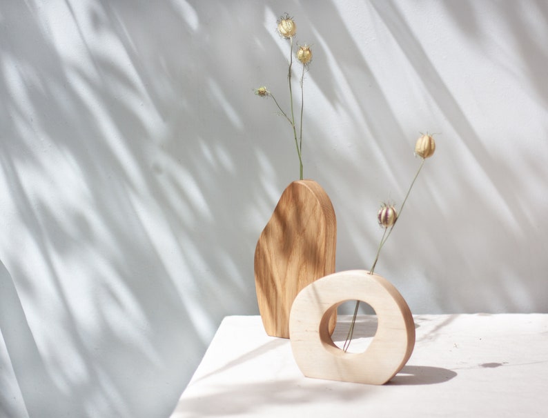 Wall Vase Set - Geometric vase - Oak wood vase set - Dry flower vase - Modern Bud Vase - Minimalist vase - Hanging vase - Wavy vase image 7