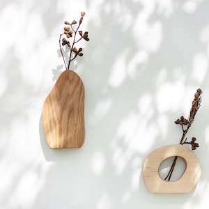 Wall Vase Set - Geometric vase - Oak wood vase set - Dry flower vase - Modern Bud Vase - Minimalist vase - Hanging vase - Wavy vase image 8