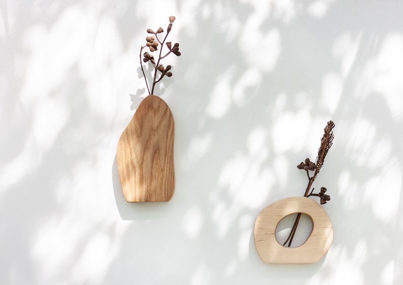 Wall Vase Set - Geometric vase - Oak wood vase set - Dry flower vase - Modern Bud Vase - Minimalist vase - Hanging vase - Wavy vase image 8