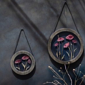 Round wall decor 8&quot; & 12&quot; - Pressed flower frame - Real flowers - Glass pressed flower frame - Round wooden frame - herbarium frame