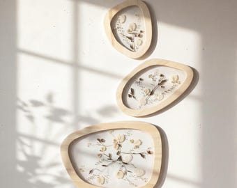 Real Pressed Flower Art - Wall decor set - Pressed Flower frame - Irregular herbarium art - Wavy wall decor Botanical wall art - Nature art