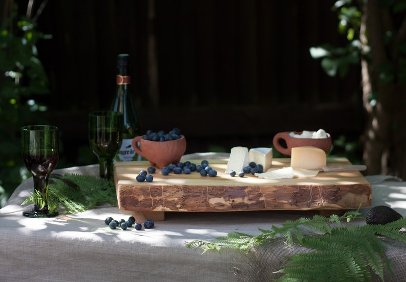 Footed Cheese Board-Extra thick Serving Board-Live Edge-Rustic Cutting Board-Solid Wood Cutting Board-cutting board with feet-Wedding gift image 2