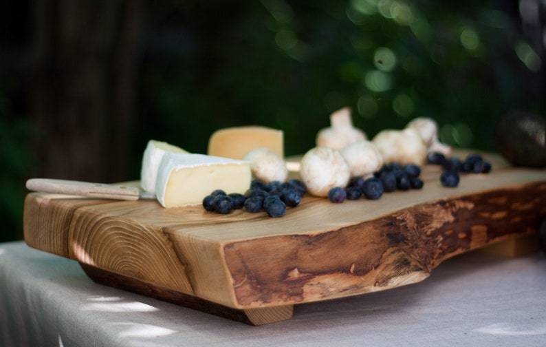 Footed Cheese Board-Extra thick Serving Board-Live Edge-Rustic Cutting Board-Solid Wood Cutting Board-cutting board with feet-Wedding gift image 1