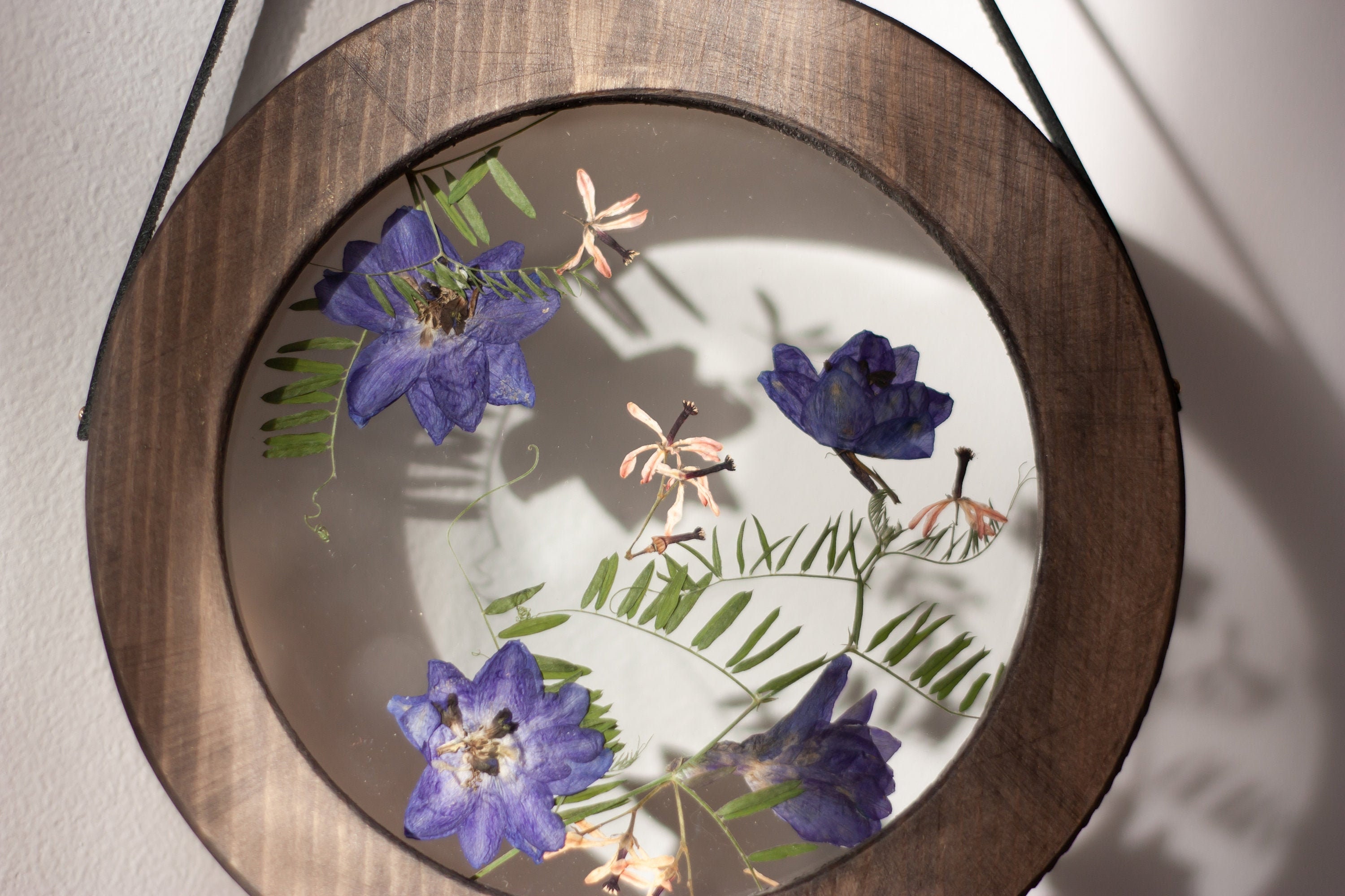 Décor Mural Rond 8 - Cadre Floral Pressé Fleurs Réelles en Verre Bois Cadre Herbier