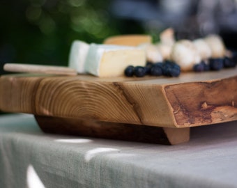 Footed Cheese Board-Extra thick Serving Board-Live Edge-Rustic Cutting  Board-Solid Wood Cutting Board-cutting board with feet-Wedding gift