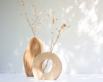 Wavy vases - Wooden Geometric Vase Set - Oak wood vase set Dried flower vase Wall vase - Modern Bud Vase - Minimalist vase - Hanging vase