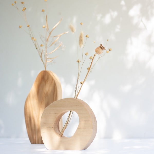 Wavy vases - Wooden Geometric Vase Set - Oak wood vase set Dried flower vase Wall vase - Modern Bud Vase - Minimalist vase - Hanging vase