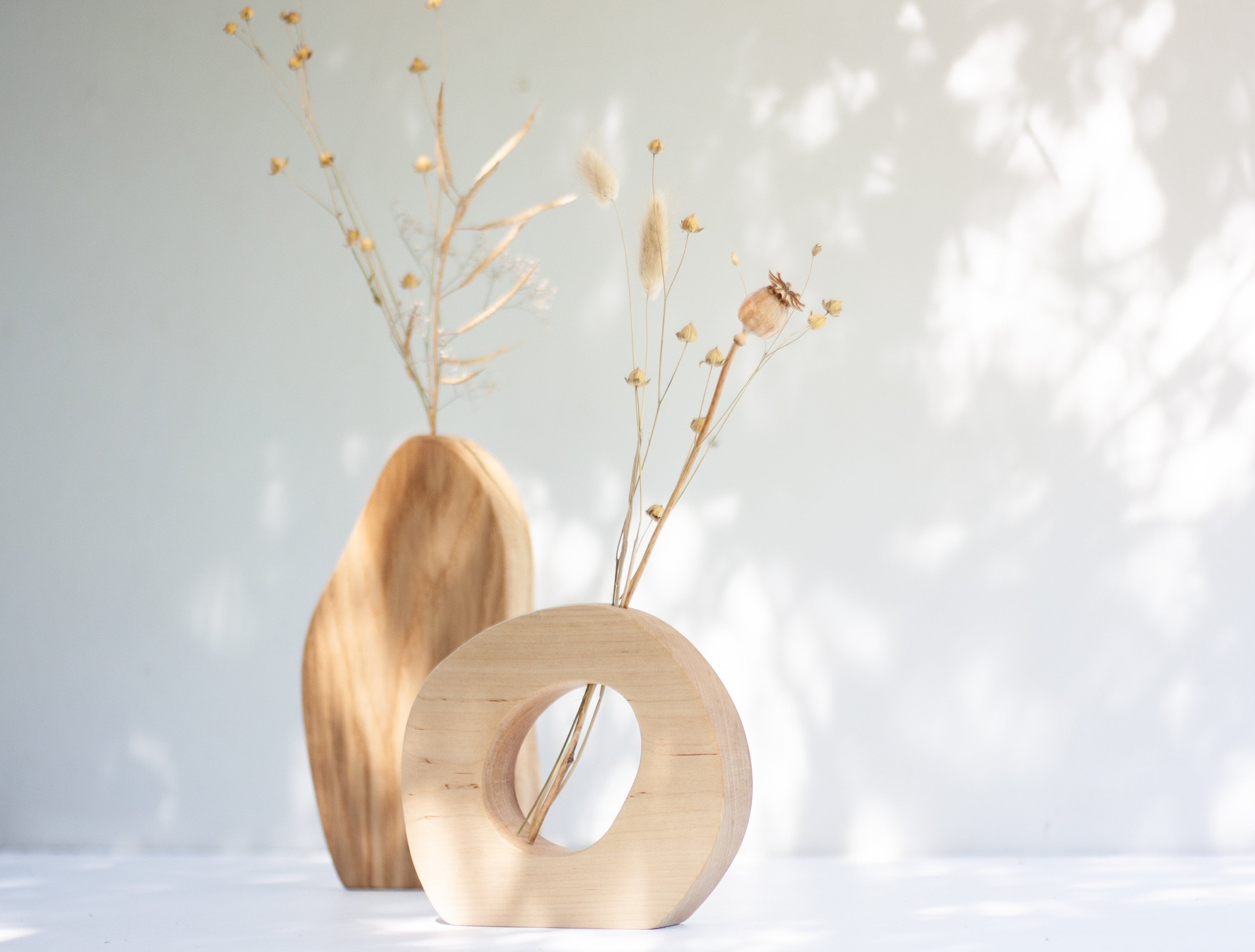 幾何学模様の花瓶セット - オーク材の花瓶セット - ドライフラワーの