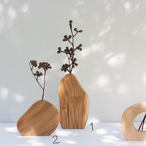 Wall Vase Set - Geometric vase - Oak wood vase set - Dry flower vase - Modern Bud Vase - Minimalist vase - Hanging vase - Wavy vase image 3