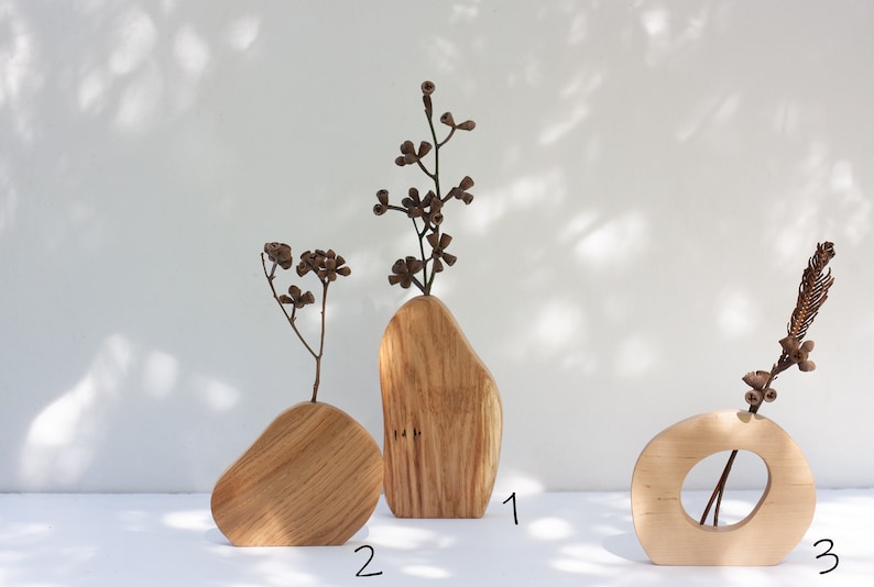 Wall Vase Set - Geometric vase - Oak wood vase set - Dry flower vase - Modern Bud Vase - Minimalist vase - Hanging vase - Wavy vase image 3