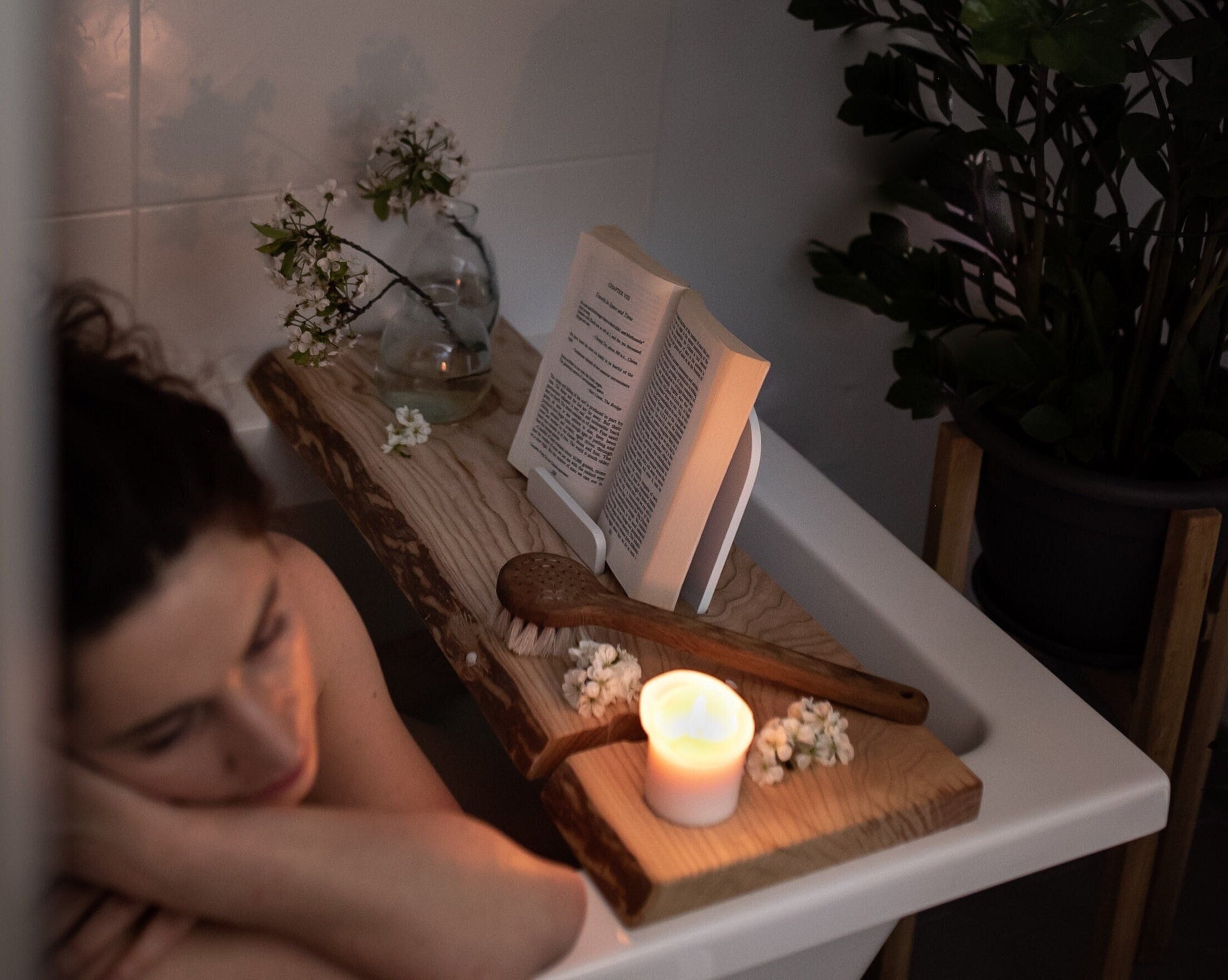 Porte-Livre de Plateau Bain - Caddy en Bois Massif Live Edge Plateau Pour Baignoire Porte-Bain Tube 