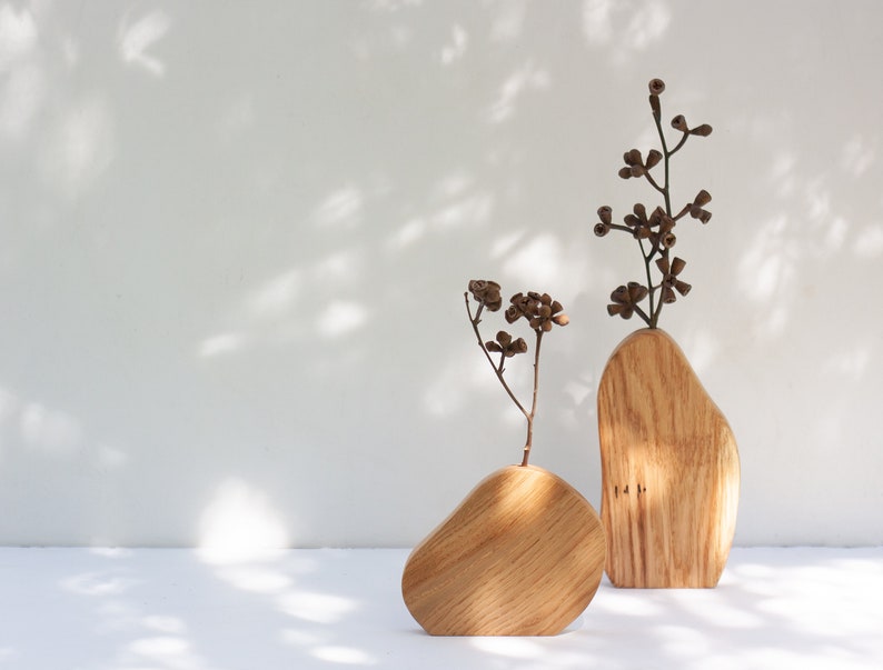 Wall Vase Set - Geometric vase - Oak wood vase set - Dry flower vase - Modern Bud Vase - Minimalist vase - Hanging vase - Wavy vase image 5