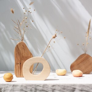Wall Vase Set - Geometric vase - Oak wood vase set - Dry flower vase - Modern Bud Vase - Minimalist vase - Hanging vase - Wavy vase image 4