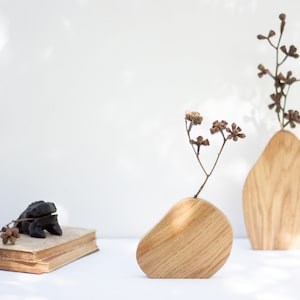 Wall Vase Set - Geometric vase - Oak wood vase set - Dry flower vase - Modern Bud Vase - Minimalist vase - Hanging vase - Wavy vase image 6