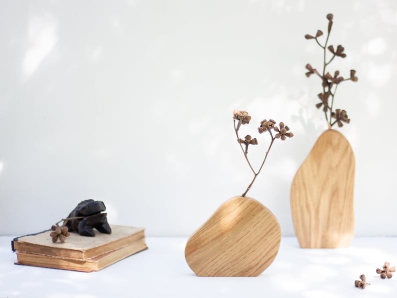 Wall Vase Set - Geometric vase - Oak wood vase set - Dry flower vase - Modern Bud Vase - Minimalist vase - Hanging vase - Wavy vase image 6