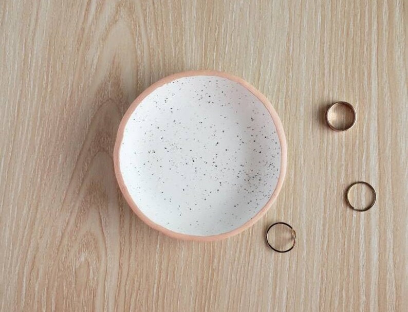 Vanity Tray Catchall Jewelry Storage Speckled White Ring Dish White Trinket Tray Gift for Her Engagement Gift Black and White Decor