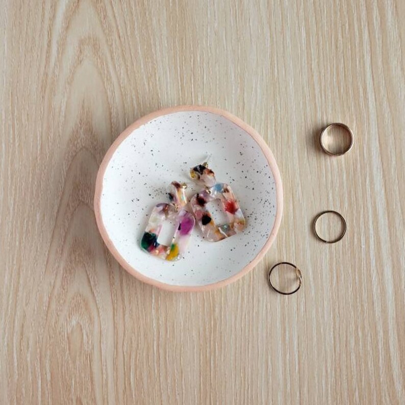 Vanity Tray Catchall Jewelry Storage Speckled White Ring Dish White Trinket Tray Gift for Her Engagement Gift Black and White Decor