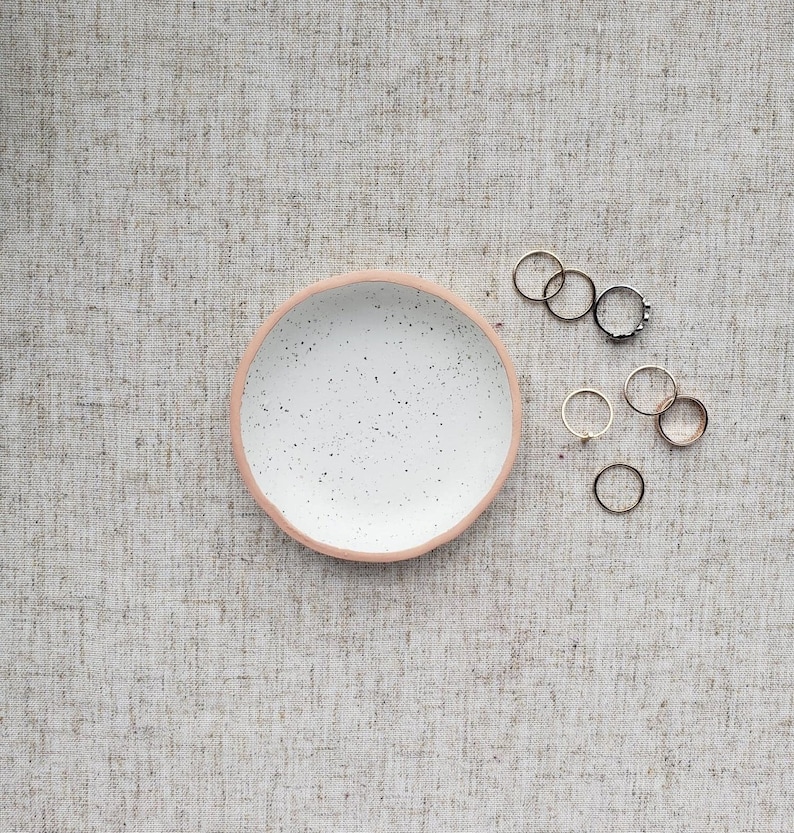 Vanity Tray Catchall Jewelry Storage Speckled White Ring Dish White Trinket Tray Gift for Her Engagement Gift Black and White Decor