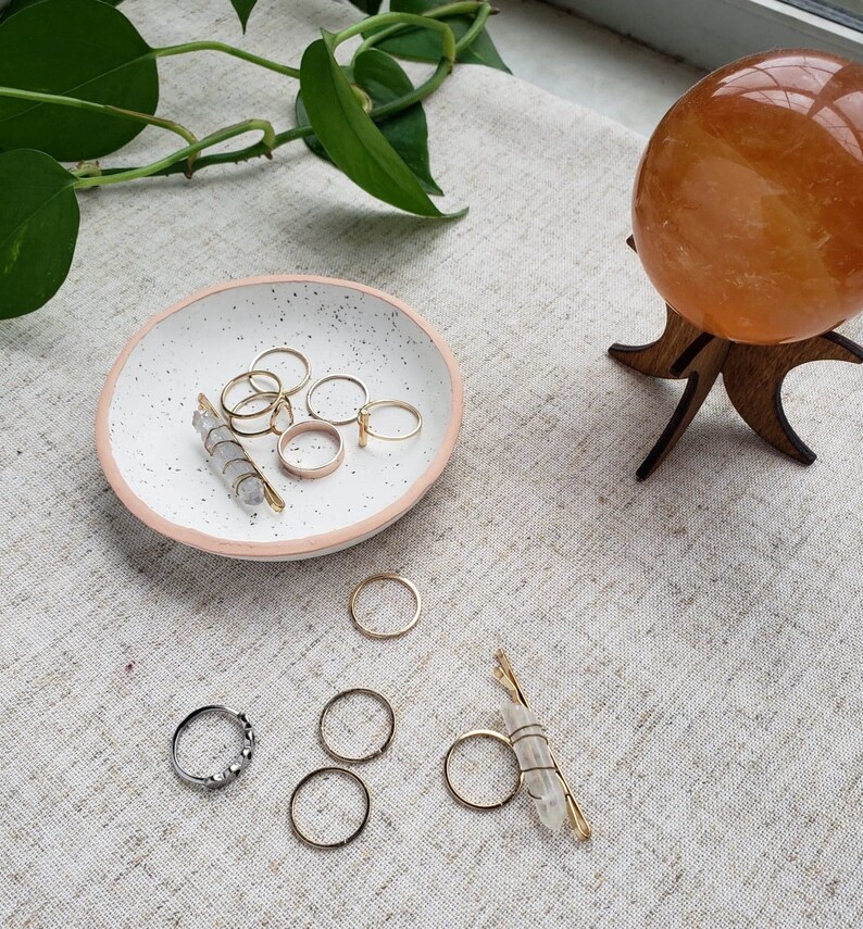 Vanity Tray Catchall Jewelry Storage Speckled White Ring Dish White Trinket Tray Gift for Her Engagement Gift Black and White Decor
