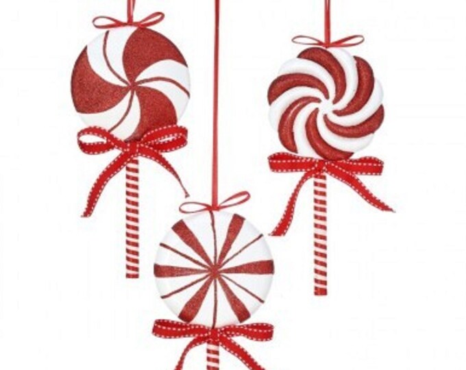 9 Peppermint Lollipops. 3 Peppermint Lollipop Ornaments. Wreath