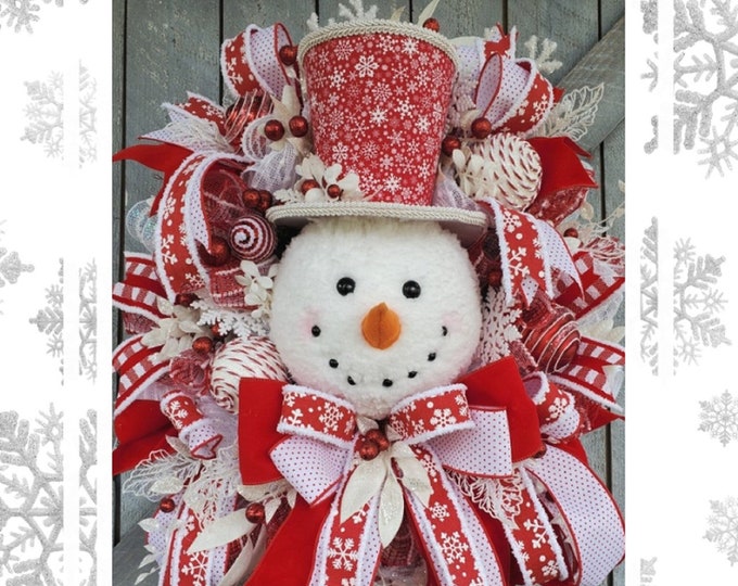 Snowman Wreath, Christmas Wreaths Front Door, Traditional Christmas Wreath,christmas Decor