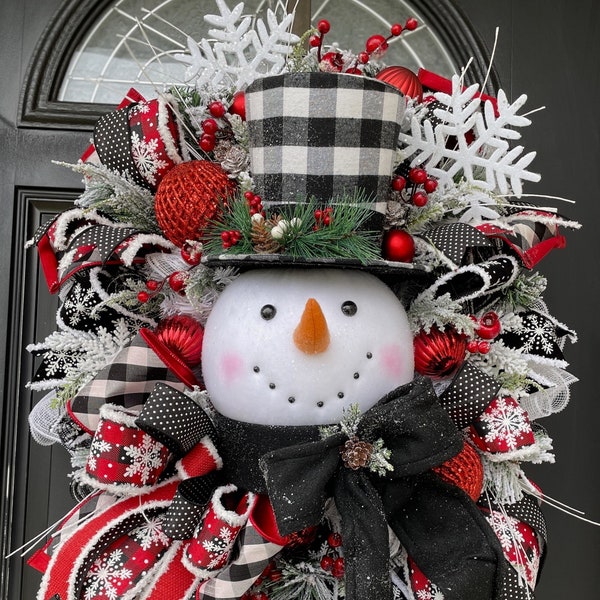 RESERVED for KIM - Snowman Wreath,Christmas Wreaths Front Door, Farmhouse Christmas Wreath,Christmas Decor Outside, Winter Wreath Front Door